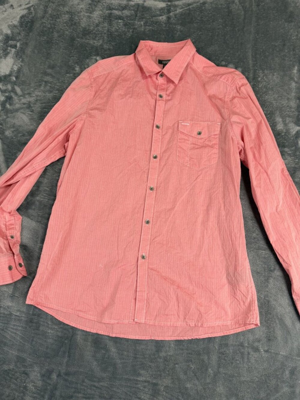 Kenneth Cole Reaction Mens Pink Striped Long Sleeve Button-Up Shirt L